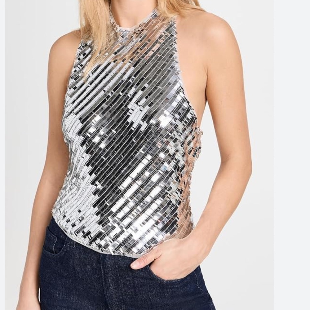 Free People Women's Disco Fever silver sequin Cami